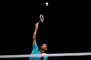 Ygor Coelho de Oliveira of Brazil plays Artem Pochtarev of Ukraine during the II Yonex Brazil Badminton Grand Prix - Aquece Rio Test Event for the Rio 2016 Olympic.